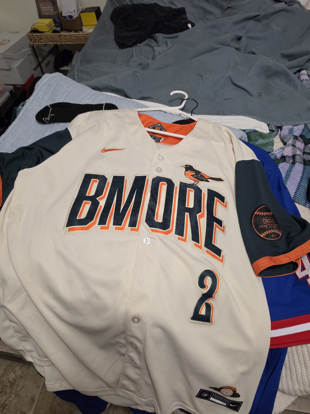 Nike Cream BMORE Baltimore Orioles Baseball Jersey with Black and Orange Accents